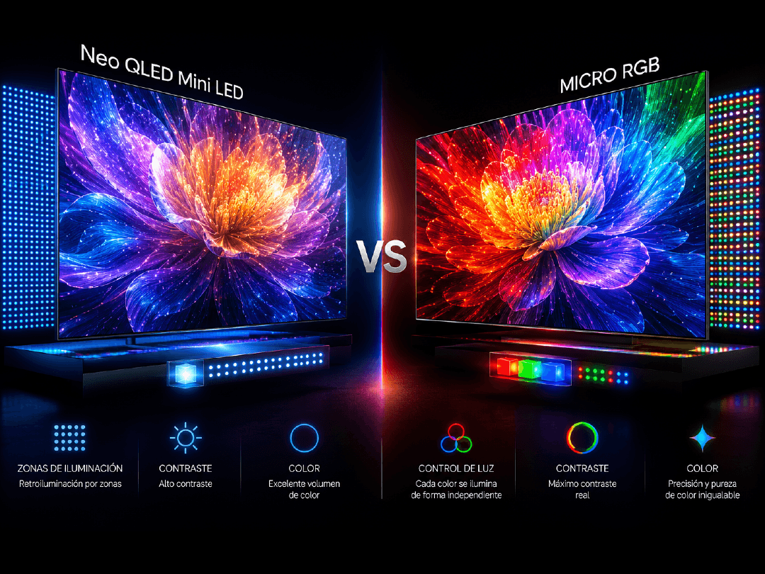 Comparativa tecnologías Samsung 2026 — Crystal UHD, Mini LED, Neo QLED y Micro RGB
