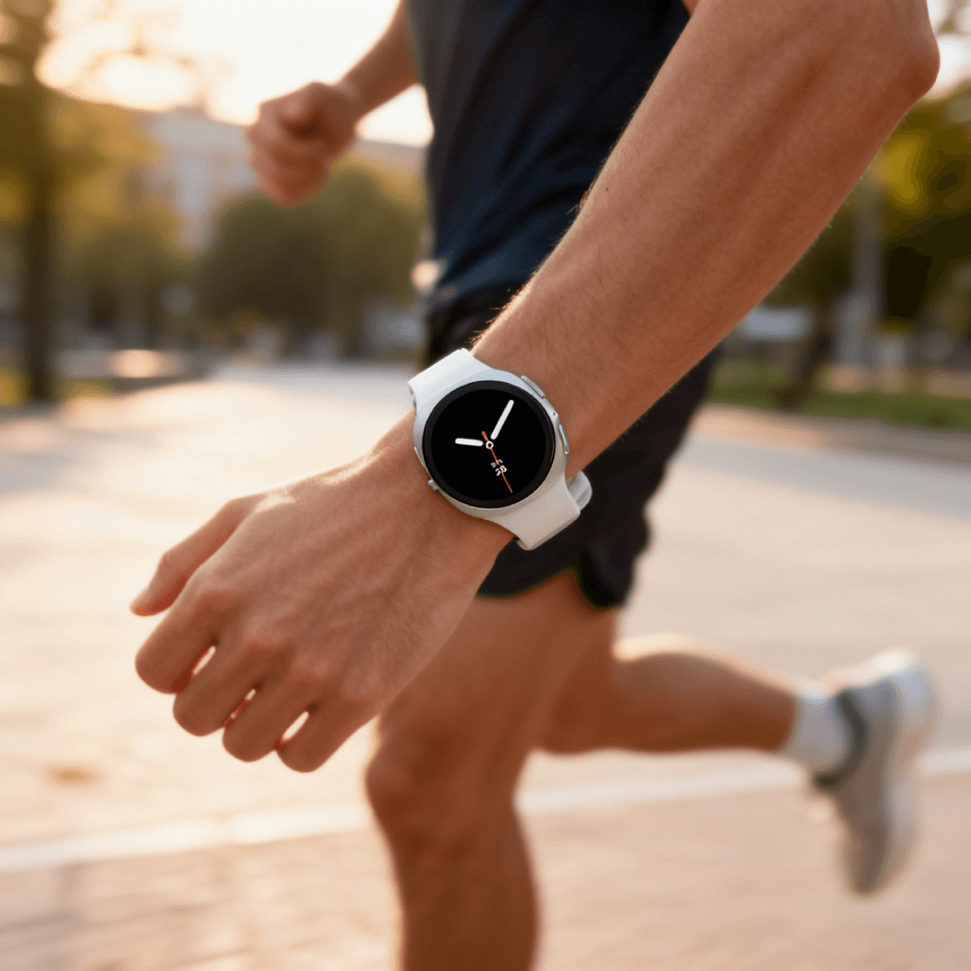Persona usando Samsung Galaxy Watch8 en actividad física — monitoreo deportivo
