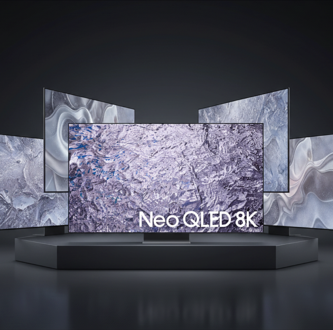 Samsung Neo QLED — imagen premium en ambiente oscuro con negros profundos